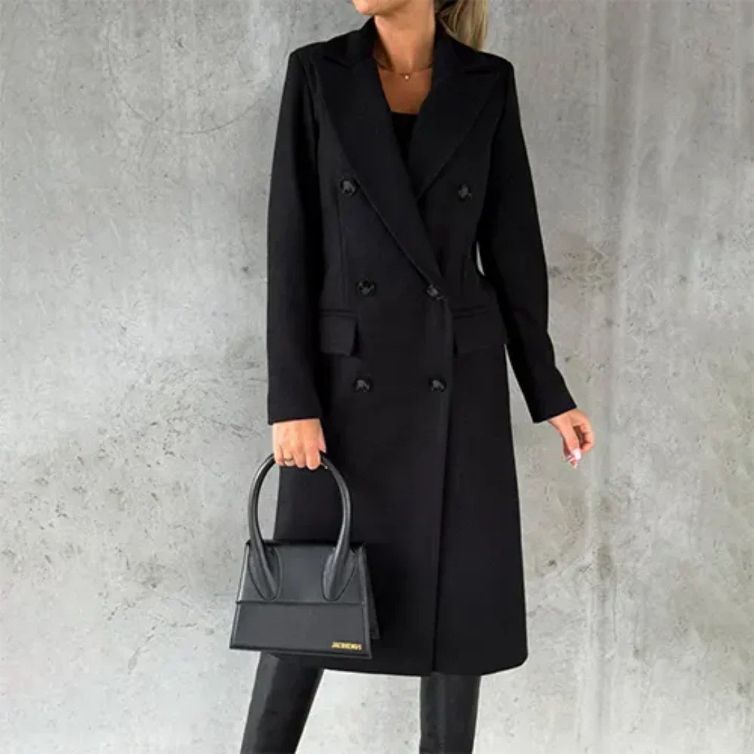 MEELANO Chāme | Dame Trenchcoat – Varm Vinter-Isolering, Elegant Lang Snit & Tidløs Silhuet sort