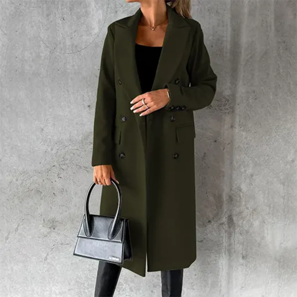 MEELANO Chāme | Dame Trenchcoat – Varm Vinter-Isolering, Elegant Lang Snit & Tidløs Silhuet militærgrøn