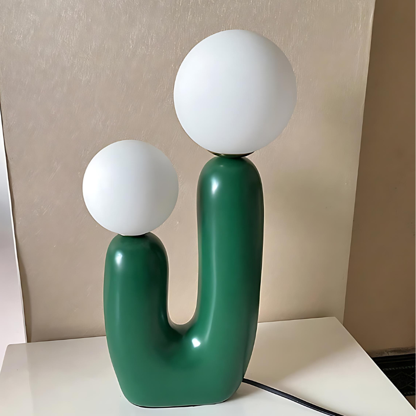 MEELANO Tom bordlampe – Elegant moderne lampe med dobbelte glasskærme (40 cm) Grøn