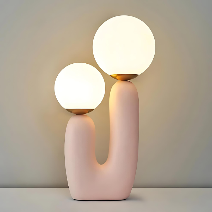 MEELANO Tom bordlampe – Elegant moderne lampe med dobbelte glasskærme (40 cm) Lyserød