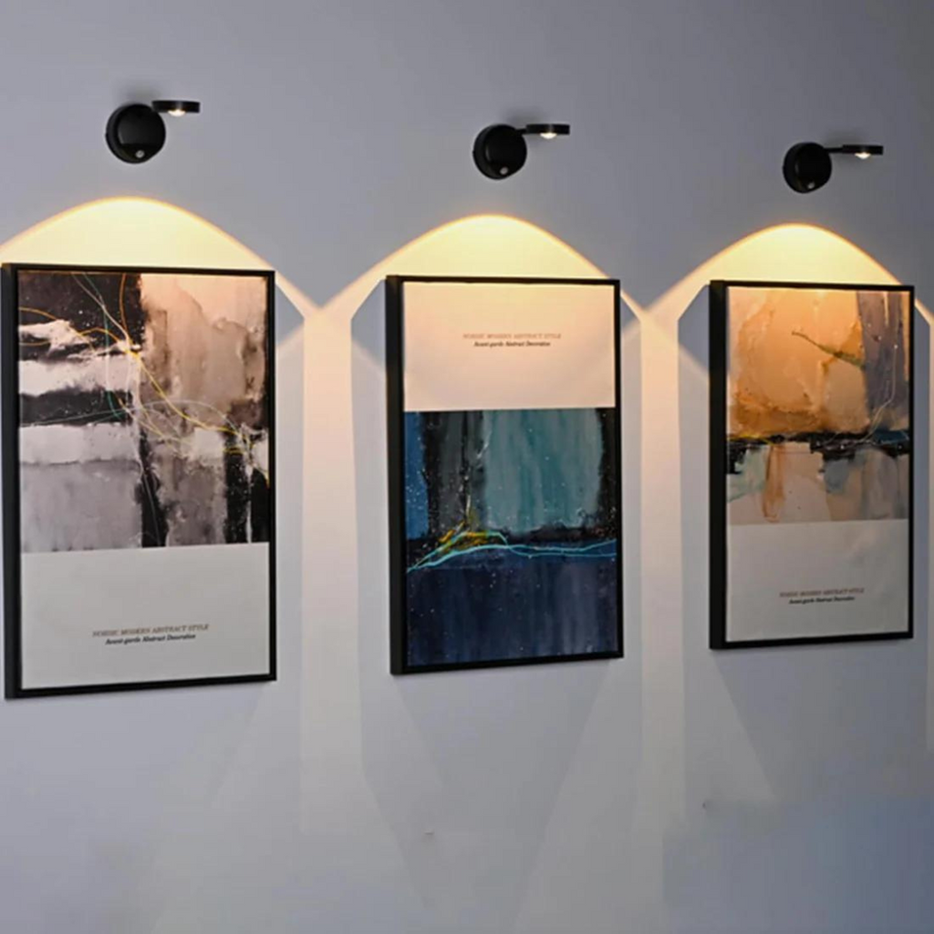 MEELANO Trådløs LED-Spotlight med Bevægelsessensor, 360° Rotation & USB-C Opladning – Justerbar Lysstyrke og Farvetemperatur Sort