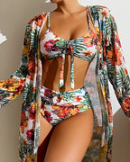 MEELANO Sahara | Dame Bikini – Tredelt Sæt, Farverigt Blomsterprint & Eksklusivt Strandlook hvid