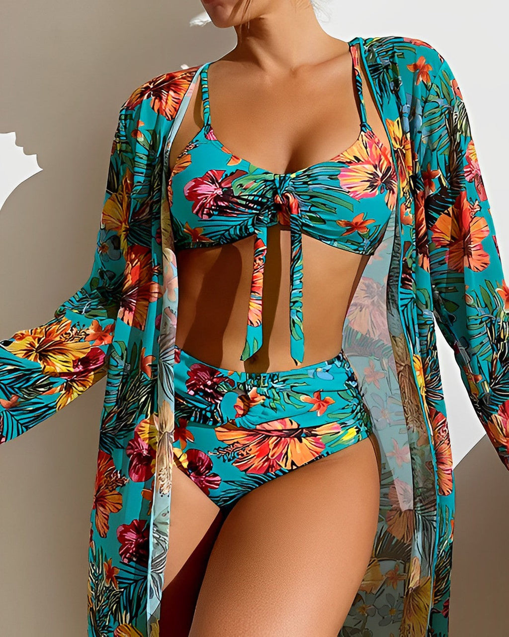 MEELANO Sahara | Dame Bikini – Tredelt Sæt, Farverigt Blomsterprint & Eksklusivt Strandlook blå
