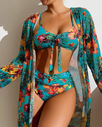 MEELANO Sahara | Dame Bikini – Tredelt Sæt, Farverigt Blomsterprint & Eksklusivt Strandlook blå