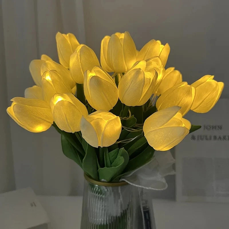 MEELANO LED-håndholdt Tulipan-natlys Med Tre Levende Farveindstillinger Lyserød