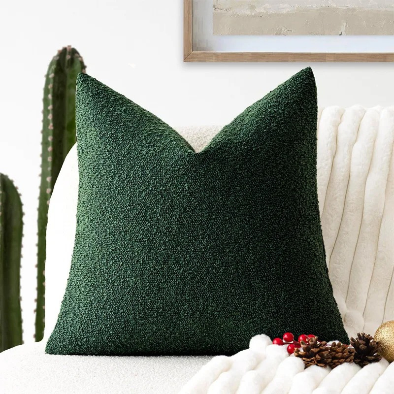 MEELANO Tulum Pude – Pudebetræk i Boucléstof (45×45 cm) med Elegant Design Grøn