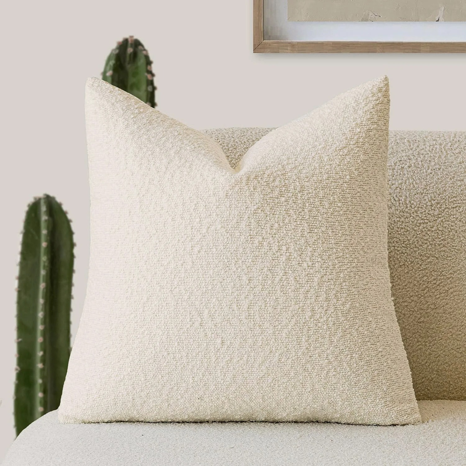 MEELANO Tulum Pude – Pudebetræk i Boucléstof (45×45 cm) med Elegant Design Beige