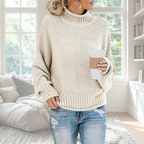 Luna | Dame Strukturstrikket Sweater - Langærmet Varm Striktrøje