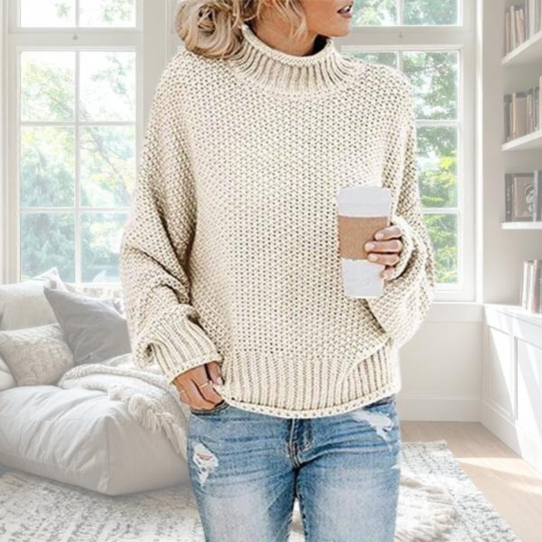 Luna | Dame Strukturstrikket Sweater - Langærmet Varm Striktrøje