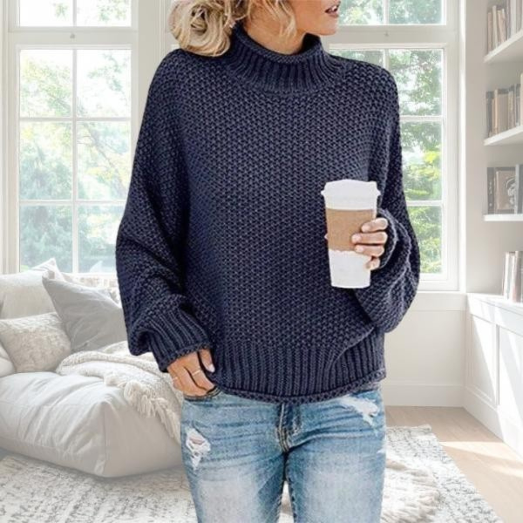 Luna | Dame Strukturstrikket Sweater - Langærmet Varm Striktrøje