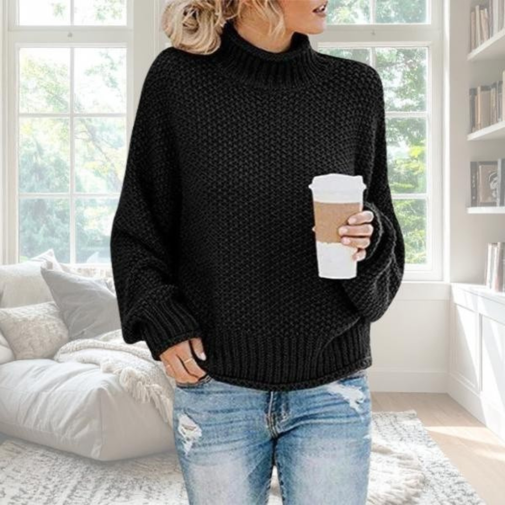 Luna | Dame Strukturstrikket Sweater - Langærmet Varm Striktrøje