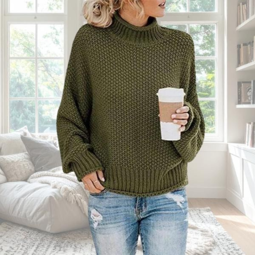 Luna | Dame Strukturstrikket Sweater - Langærmet Varm Striktrøje