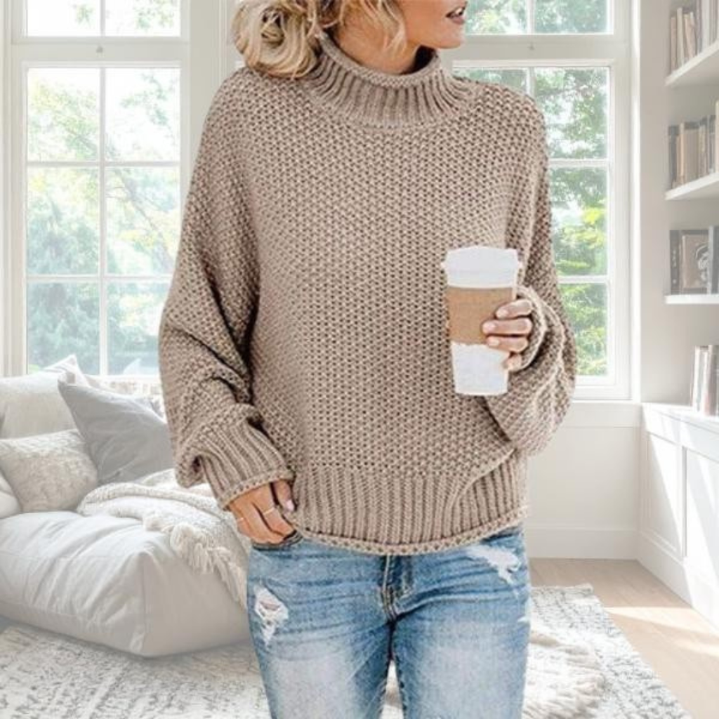Luna | Dame Strukturstrikket Sweater - Langærmet Varm Striktrøje