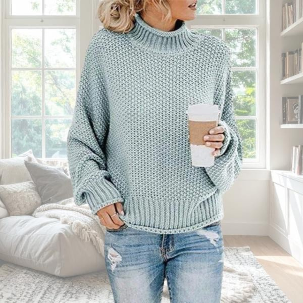 Luna | Dame Strukturstrikket Sweater - Langærmet Varm Striktrøje