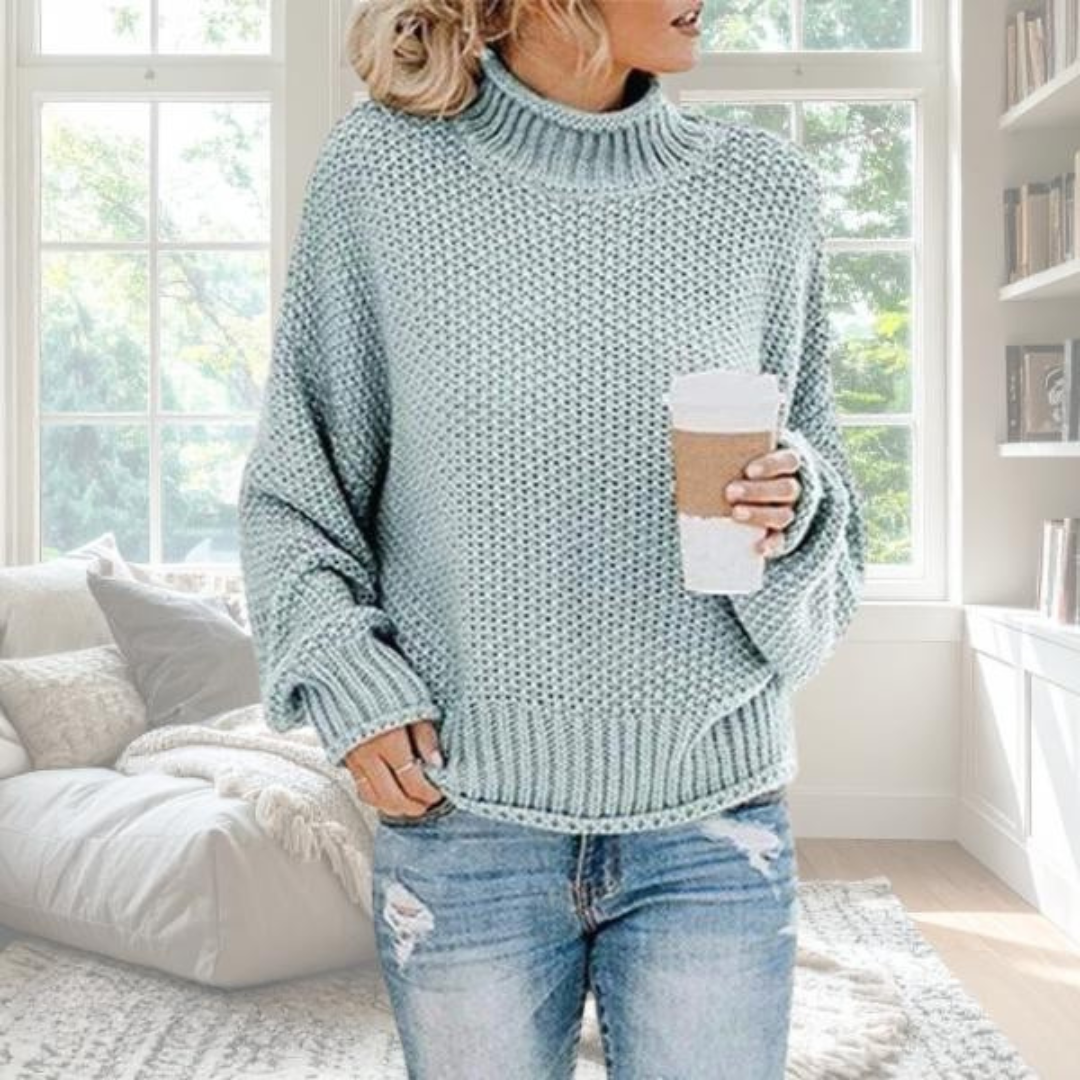 Luna | Dame Strukturstrikket Sweater - Langærmet Varm Striktrøje