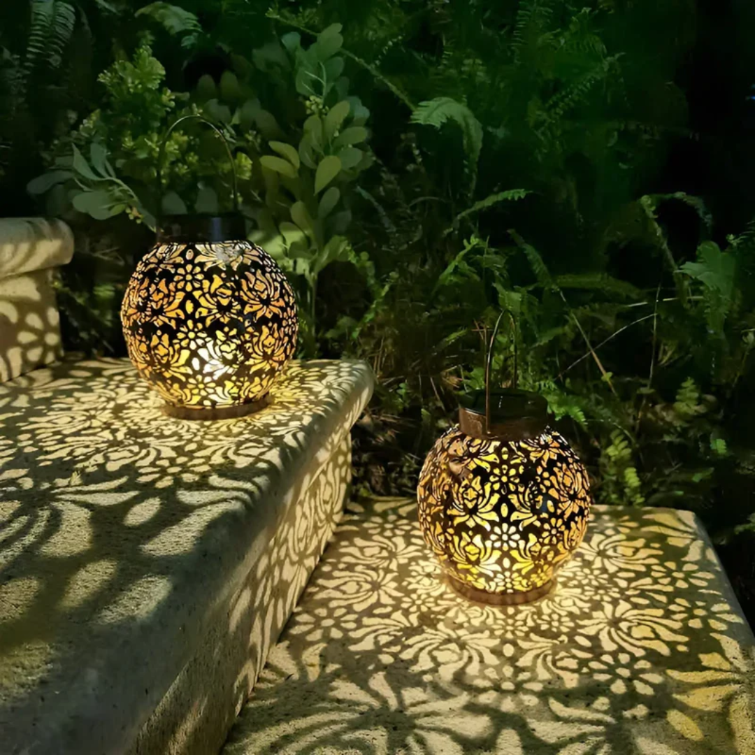 MEELANO Vandtæt LED Solcelle Hængelampe – Solcellelanterne til Have & Terrasse i Smedejernsdesign – RadiantGlow