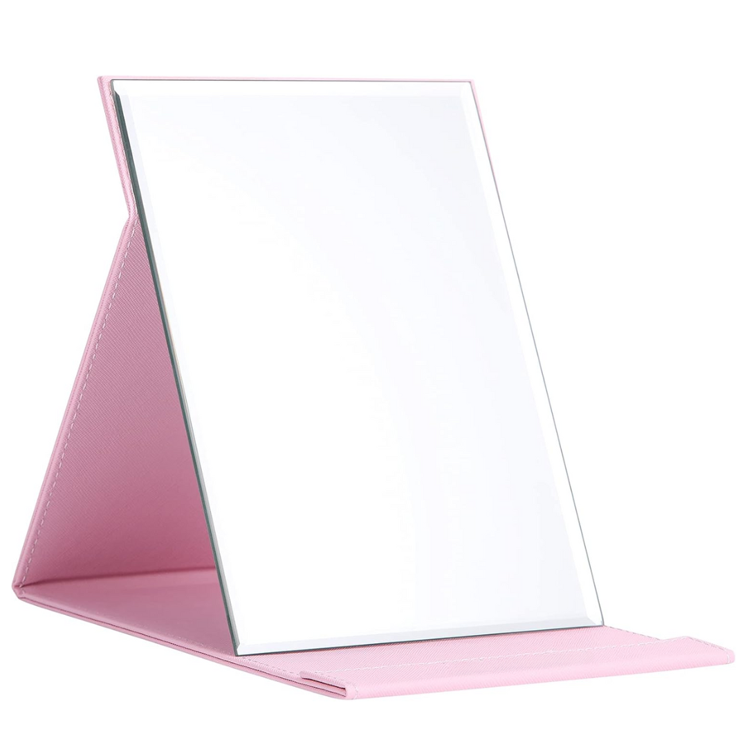 MEELANO Kompakt Makeupspejl med Stativ – Foldbart Rejsespejl til Makeup, Bærbart & Let, Sort eller Pink