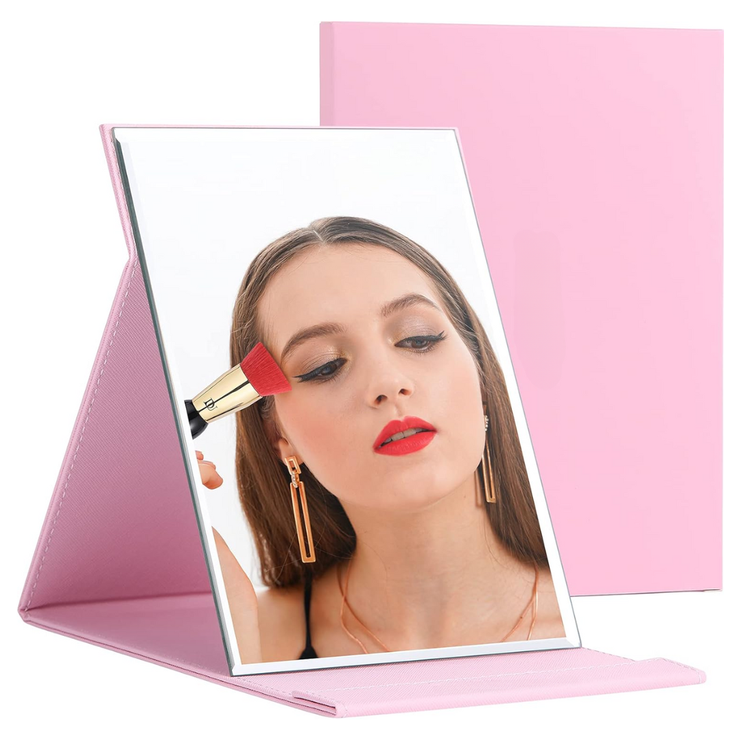 MEELANO Kompakt Makeupspejl med Stativ – Foldbart Rejsespejl til Makeup, Bærbart & Let, Sort eller Pink Pink
