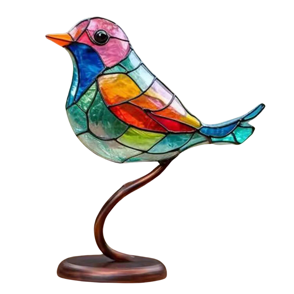 MEELANO Farverige Fugle på Gren Dekorativ Skulptur – Håndlavede Fuglefigurer til Hylde & Vindueskarm, 5 Varianter – ColorBirds Selvtillid