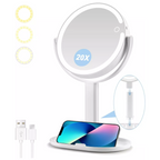MEELANO Sminkespejl med Lys og 20X Forstørrelse – Dobbeltsidet LED Makeupspejl, Genopladeligt, 3 Lysfarver, 360°