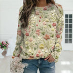 MEELANO Dame Striktrøje Cardigan - Varm Hverdagstrik med Blomsterbroderi