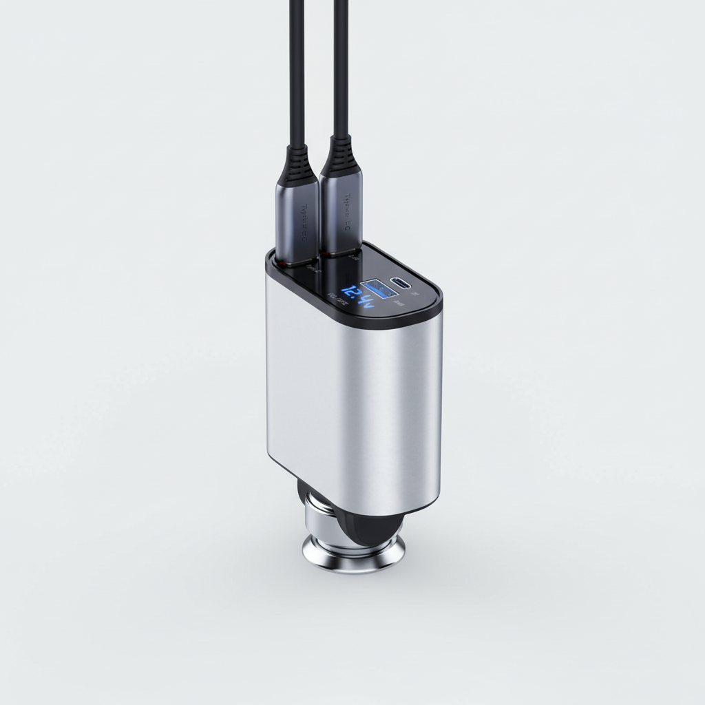 MEELANO Foldbar Billader – Biloplader med 2 Kabler, USB-C og iPhone, 80 cm, til Samsung, iPhone & Huawei – PowerCharge 2 iPhones