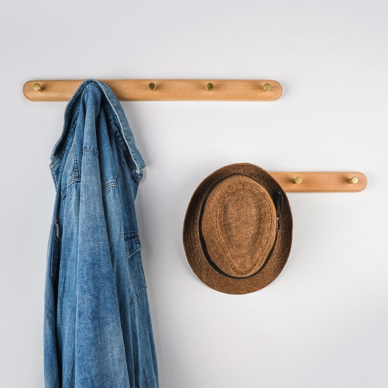 MEELANO Væghængt Knagerække i Træ med Messing Kroge – Sort Design