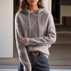 MEELANO Pamelo | Dame Sweater med Hætte i Snoningsmønster - Varm Striktrøje Grå