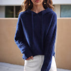 MEELANO Pamelo | Dame Sweater med Hætte i Snoningsmønster - Varm Striktrøje Blå