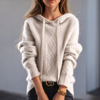 MEELANO Pamelo | Dame Sweater med Hætte i Snoningsmønster - Varm Striktrøje Beige