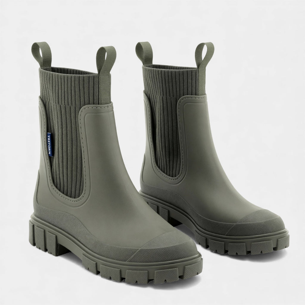 MEELANO Vandtætte Chelsea-støvler til Kvinder – Slip-on & Glat Finish Olivengrøn