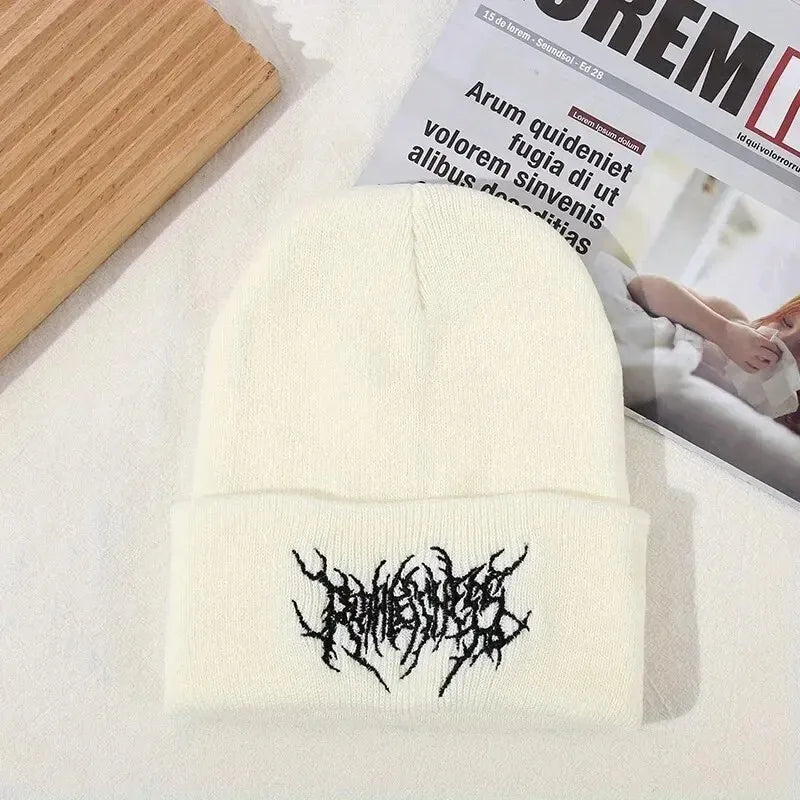 MEELANO Vinterhuer til Kvinder og Mænd i 100 Procent Akryl Unisex Strikket Beanie Goth Hvid