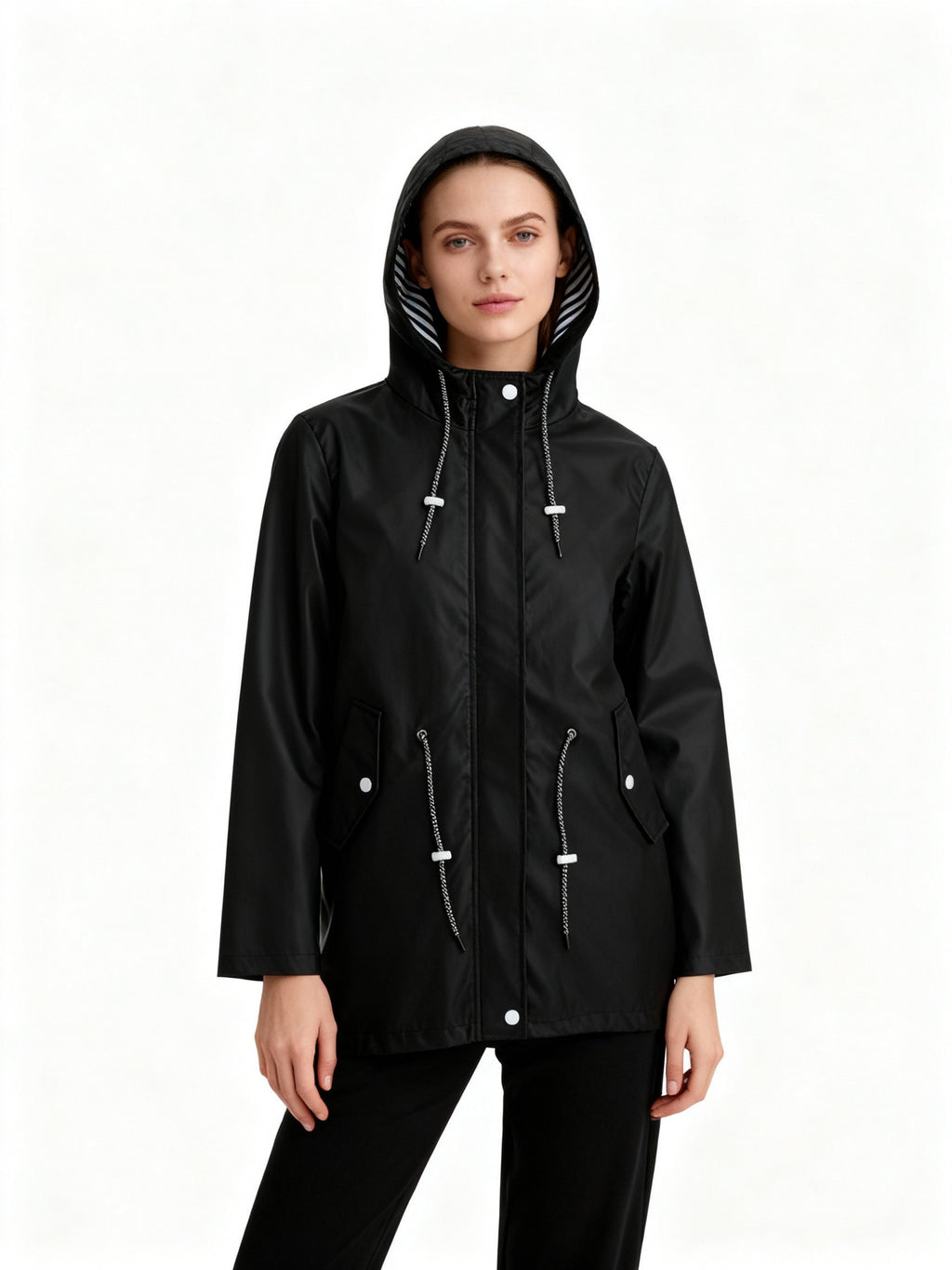 MEELANO Vejrbestandig Frakke Med Hætte Til Omskifteligt Vejr Og Bymiljø sort