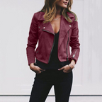 MEELANO Vyssion | Dame Vinterjakke – Klassisk Biker-Stil, Varm Isolerende Foring & Elegant Reverskrave bordeaux