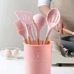 MEELANO Silikone Køkkenredskabssæt – 12-i-1 Køkkenredskaber, Varmebestandige op til 230°C, 3 Farver – FlexiChef Pink