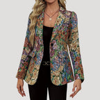MEELANO Vintage Blazer Med Blomsterprint I Tekstureret Stof Flerfarvet