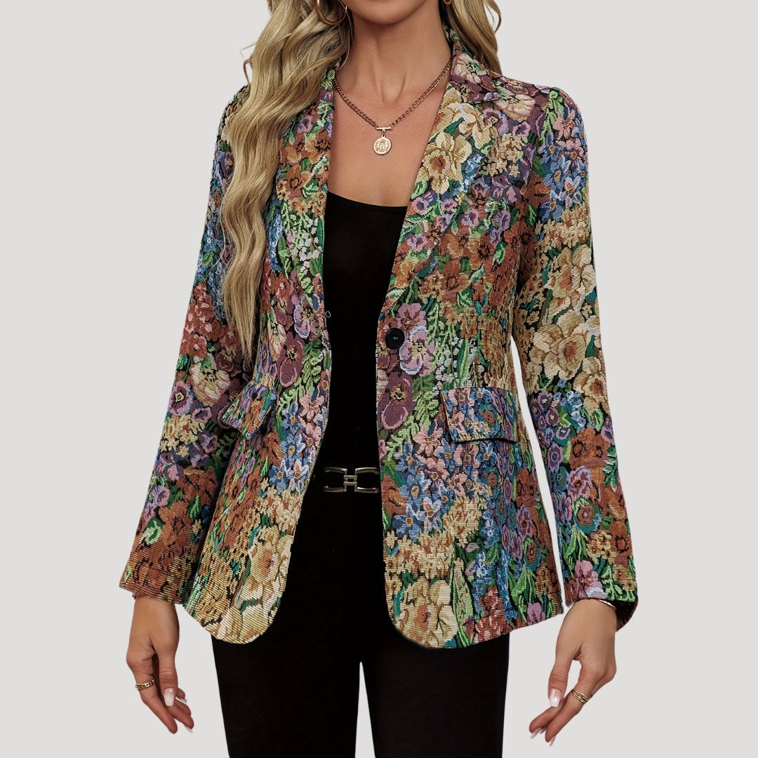 MEELANO Vintage Blazer Med Blomsterprint I Tekstureret Stof Flerfarvet
