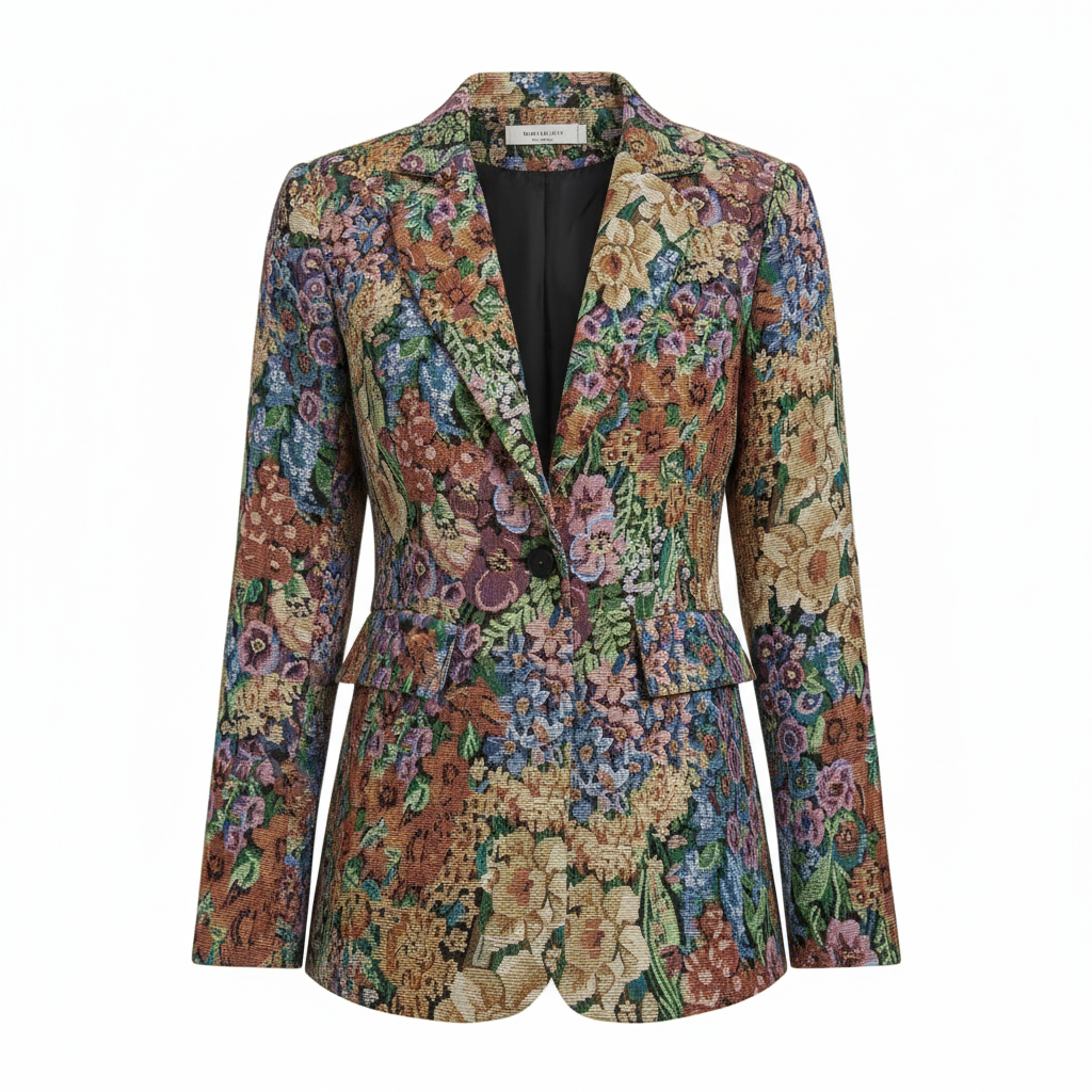 MEELANO Vintage Blazer Med Blomsterprint I Tekstureret Stof