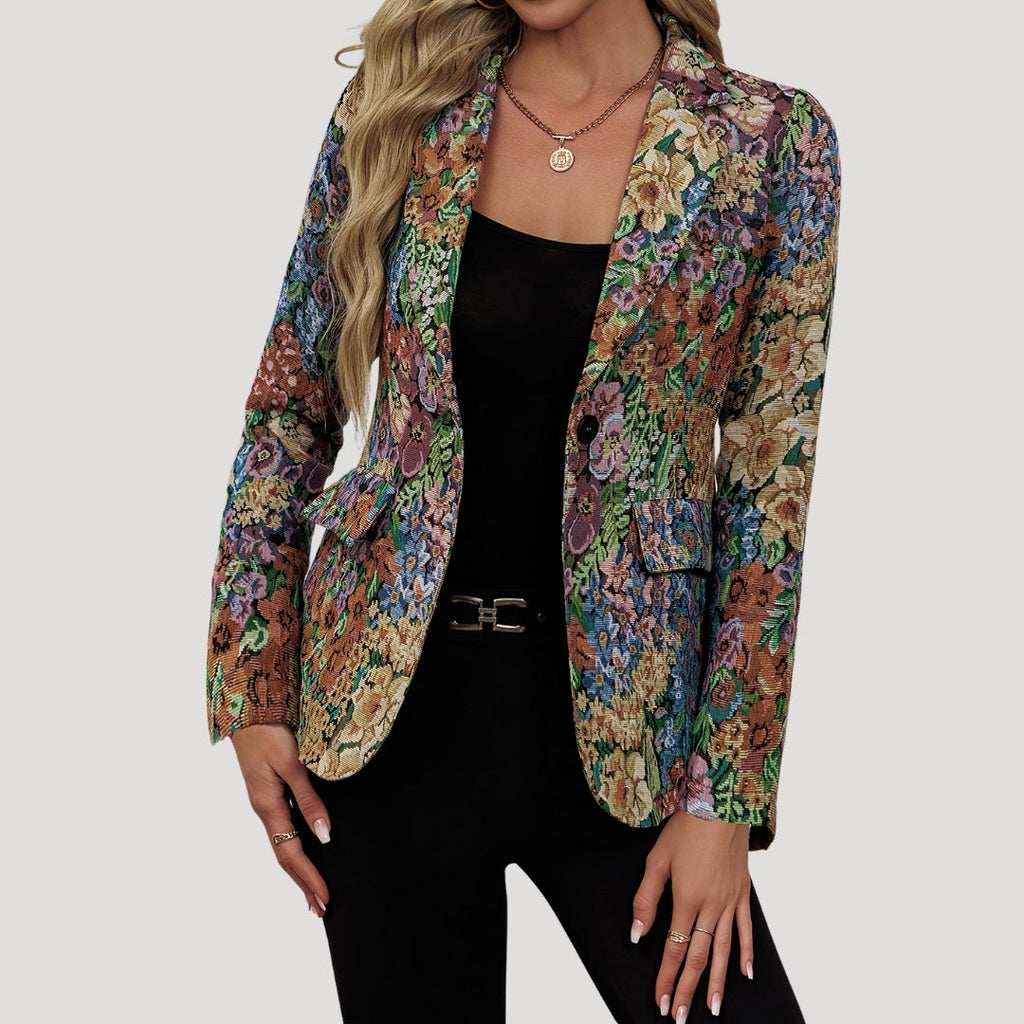MEELANO Vintage Blazer Med Blomsterprint I Tekstureret Stof