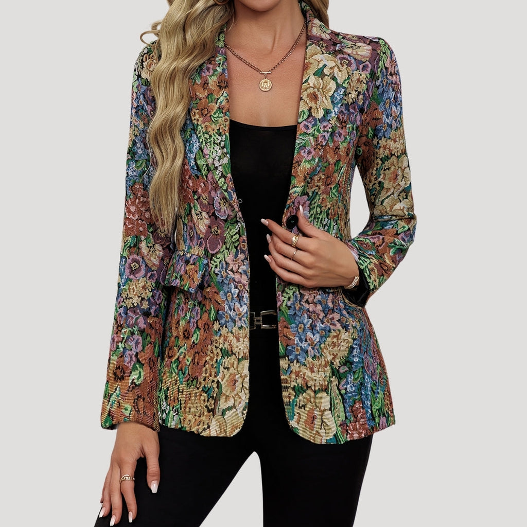 MEELANO Vintage Blazer Med Blomsterprint I Tekstureret Stof
