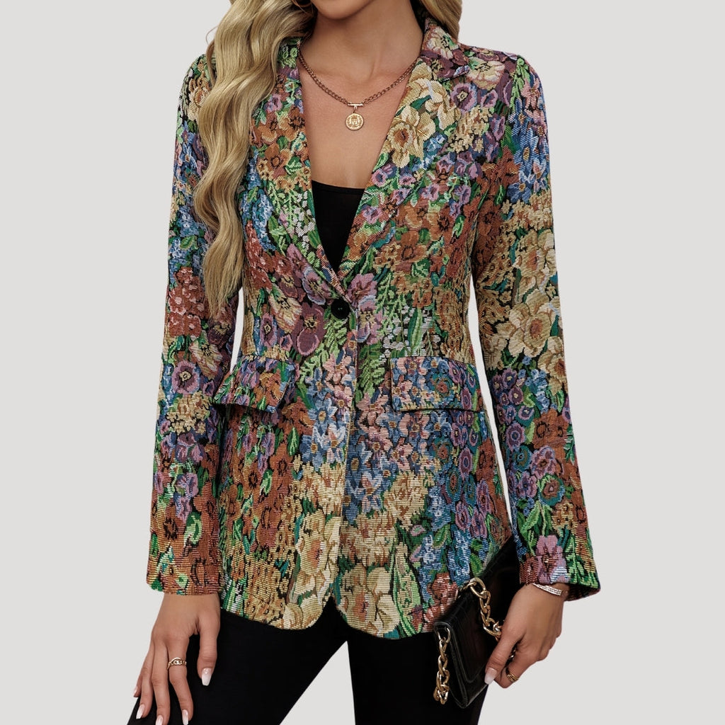 MEELANO Vintage Blazer Med Blomsterprint I Tekstureret Stof
