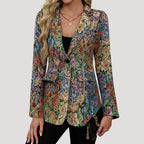 MEELANO Vintage Blazer Med Blomsterprint I Tekstureret Stof