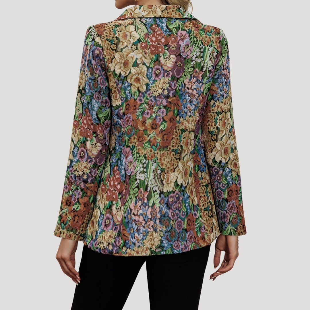 MEELANO Vintage Blazer Med Blomsterprint I Tekstureret Stof