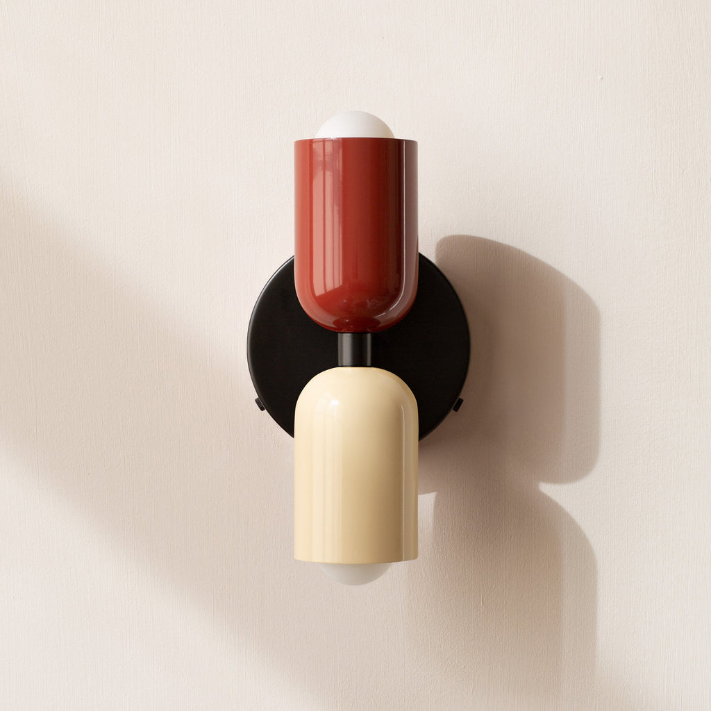 MEELANO Vintage Dobbelthoved Væglampe – Kreativ Retro Belysning til Hjemmet Rød & Beige