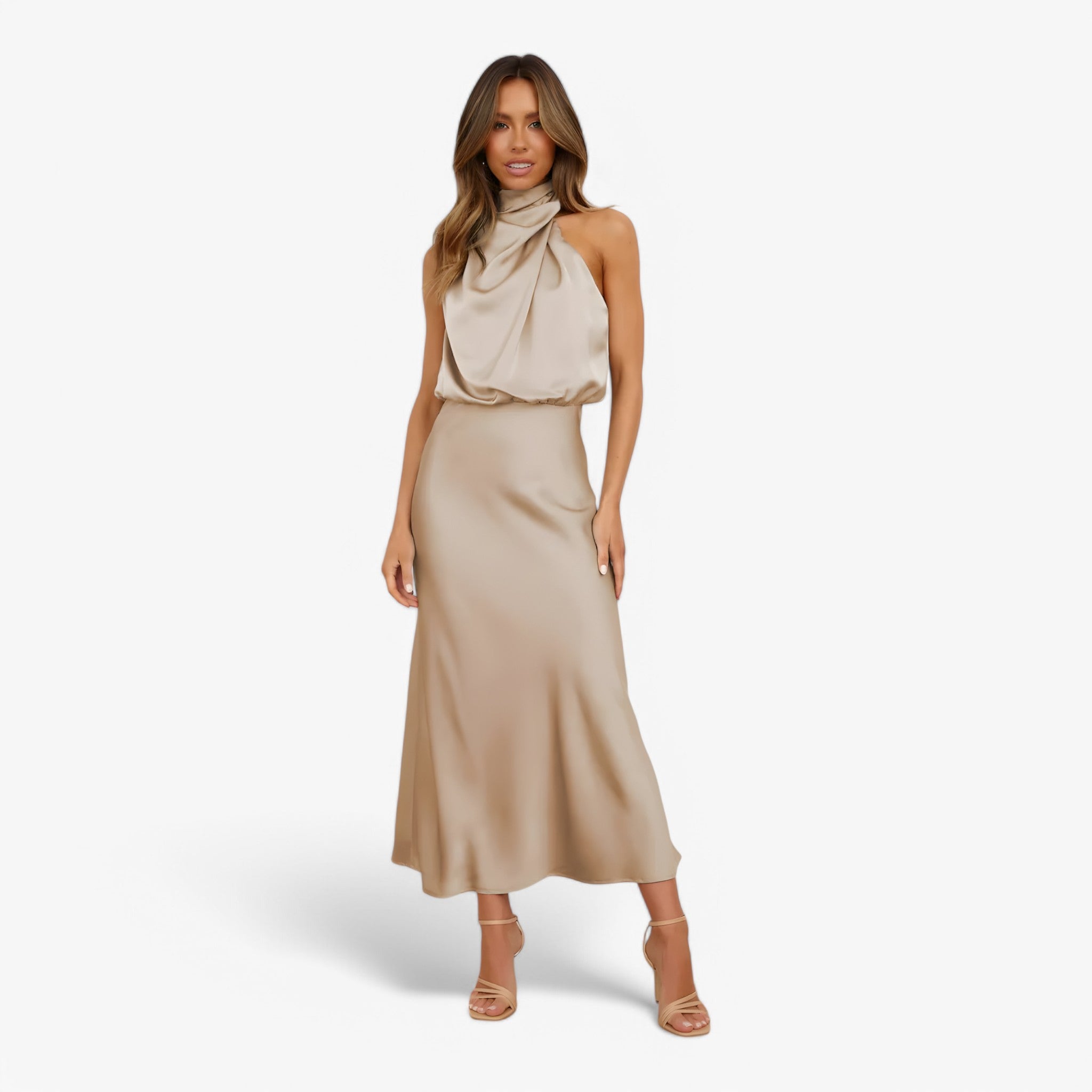 MEELANO Estela | Dame Strapless Festkjoler – Yndefuld Elegance & Komfort til Events Kaki