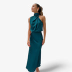 MEELANO Estela | Dame Strapless Festkjoler – Yndefuld Elegance & Komfort til Events Petroleum Blå