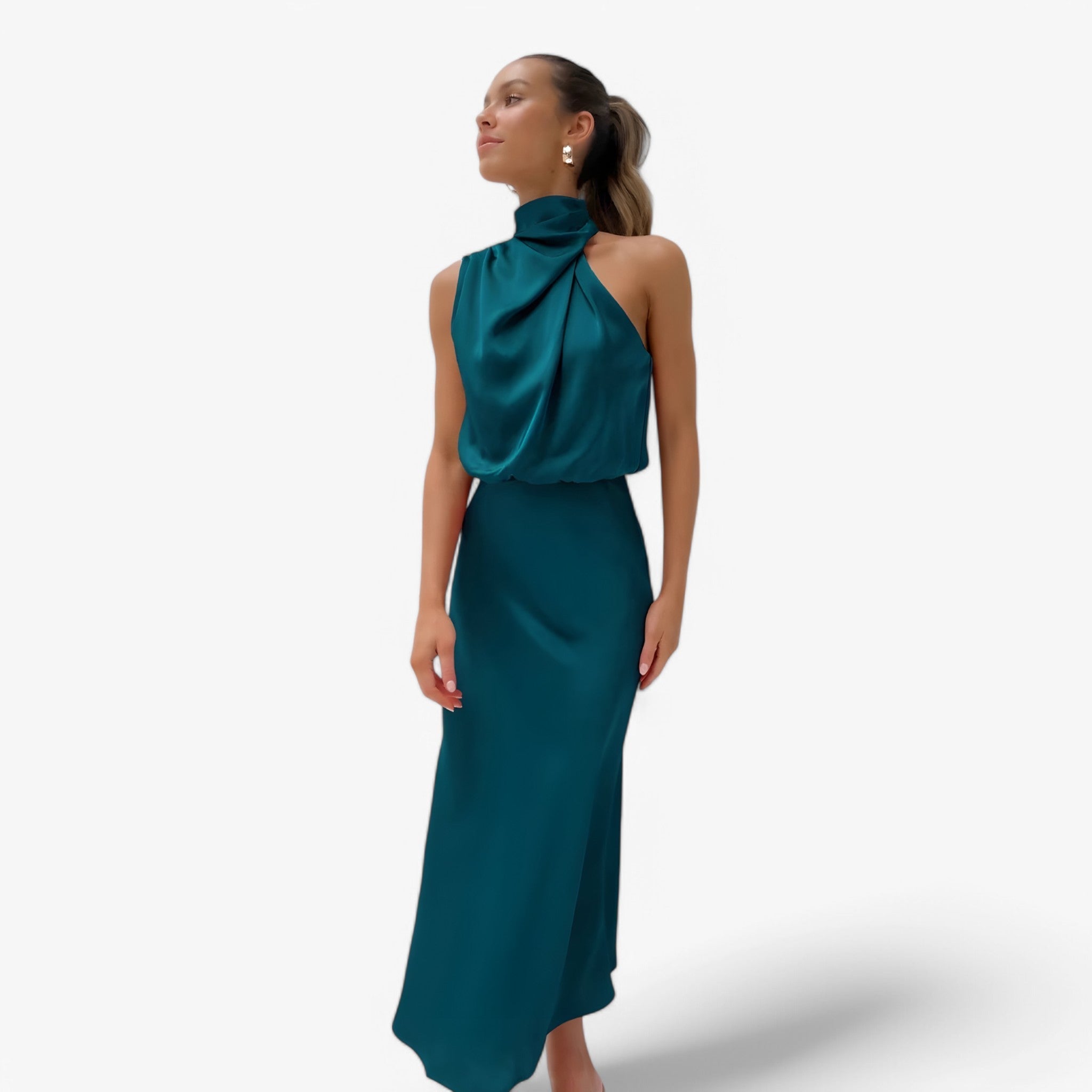 MEELANO Estela | Dame Strapless Festkjoler – Yndefuld Elegance & Komfort til Events Petroleum Blå