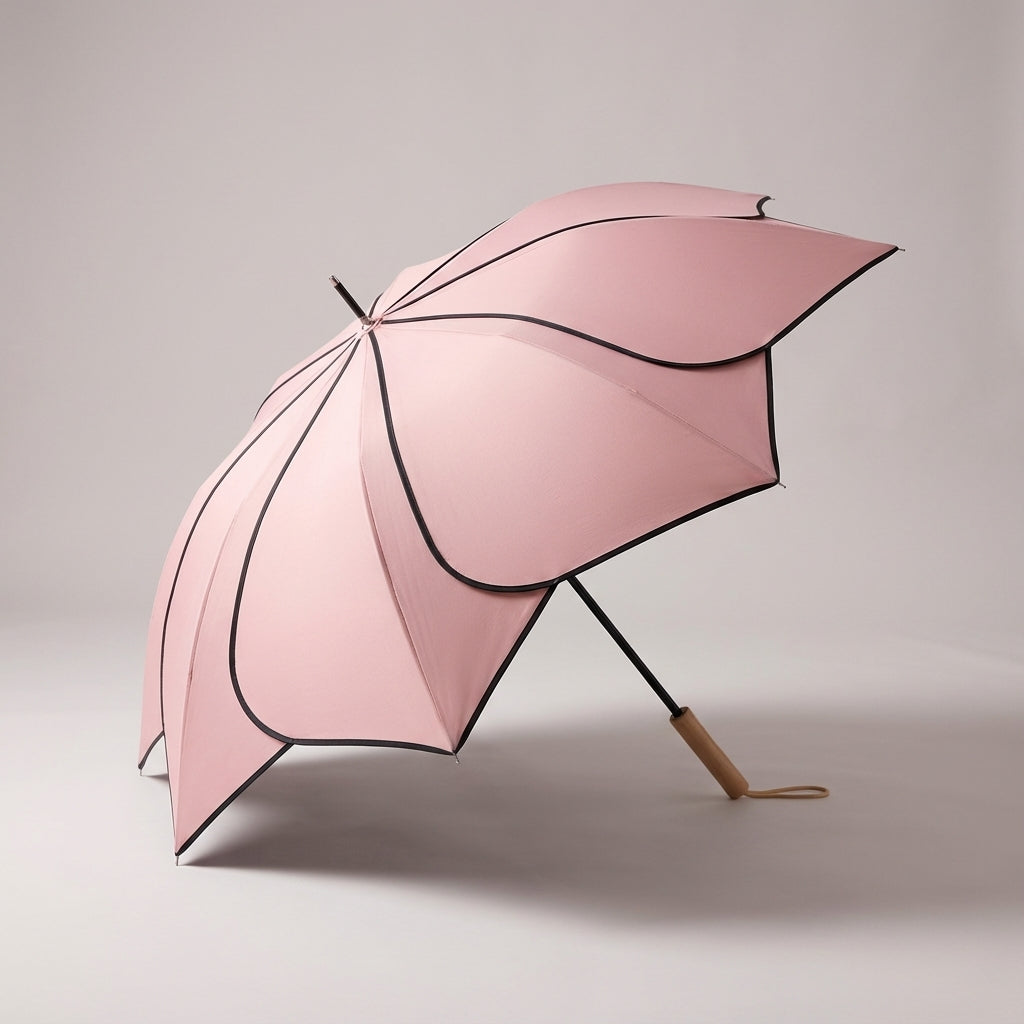 MEELANO Dameparaply med Blomsterform – Foldbar Paraply med Træhåndtag, UV-resistent & Vandafvisende Belægning, 100 cm – 6 Farver