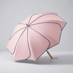 MEELANO Dameparaply med Blomsterform – Foldbar Paraply med Træhåndtag, UV-resistent & Vandafvisende Belægning, 100 cm – 6 Farver Pink