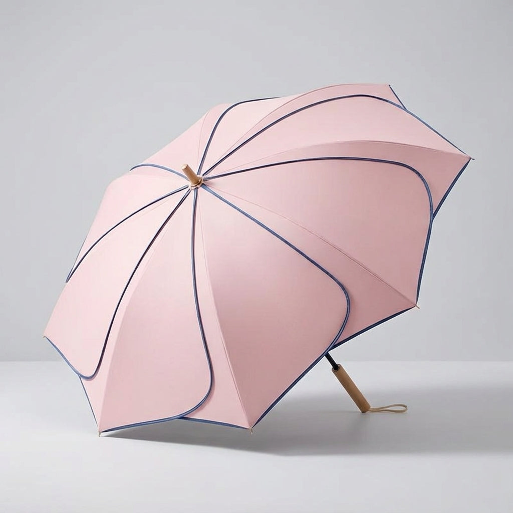 MEELANO Dameparaply med Blomsterform – Foldbar Paraply med Træhåndtag, UV-resistent & Vandafvisende Belægning, 100 cm – 6 Farver Pink
